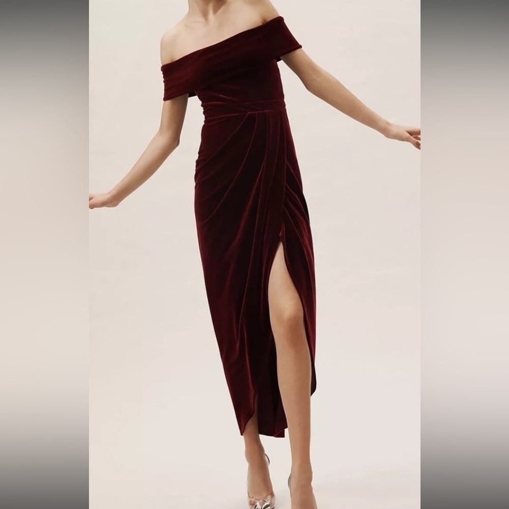 Anthropologie BHLDN Burgundy Velvet midi dress